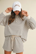 Soft Brushed Pin Stripe Knit Pullover & Shorts