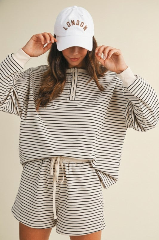 Soft Brushed Pin Stripe Knit Pullover & Shorts