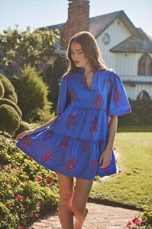 Shayna Floral Dixie Split Neck Shift Dress