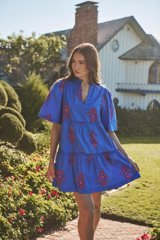 Shayna Floral Dixie Split Neck Shift Dress