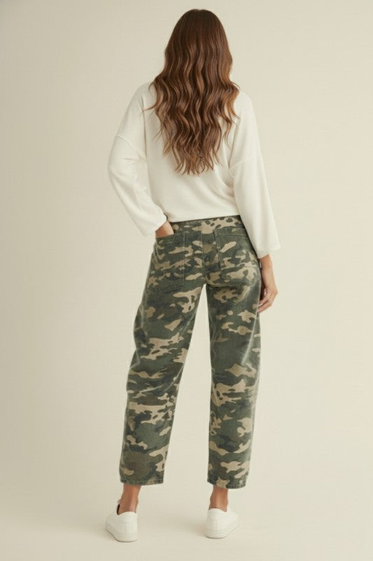 Vintage Washed Camouflage Cargo Rope String Pants
