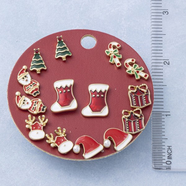 Christmas Stocking Enamel Stud Earrings Set