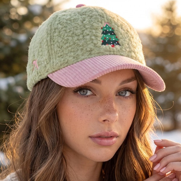 Christmas Embroidered Sherpa Baseball Cap
