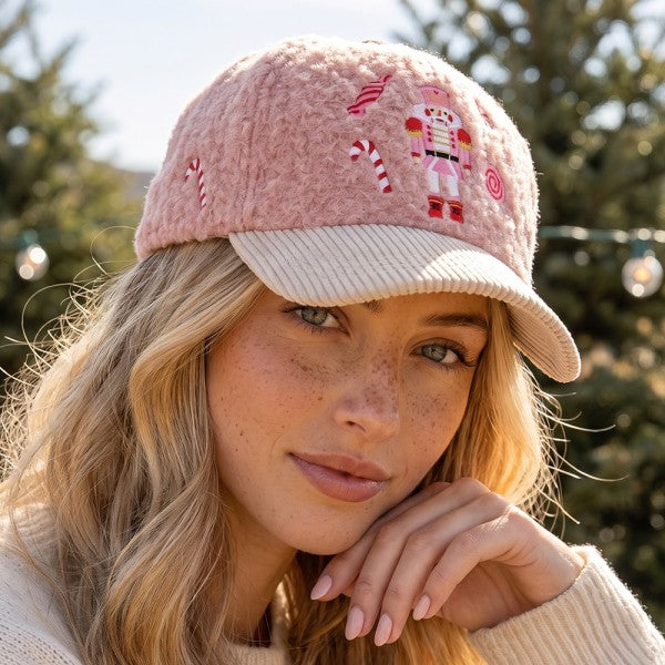 Christmas Embroidered Sherpa Baseball Cap