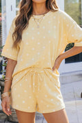 Seam Detail Polka Dot Loose Tee Drawstring Shorts Set