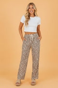 Leopard Drawstring Elastic Waist Straight Leg Pants