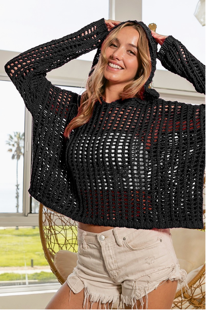Hollow Out Drop Shoulder Hoodie Sweater by BiBi