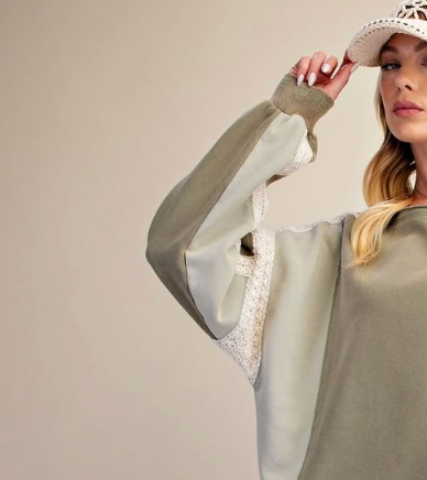 CROCHET MIX TERRY KNIT TOP