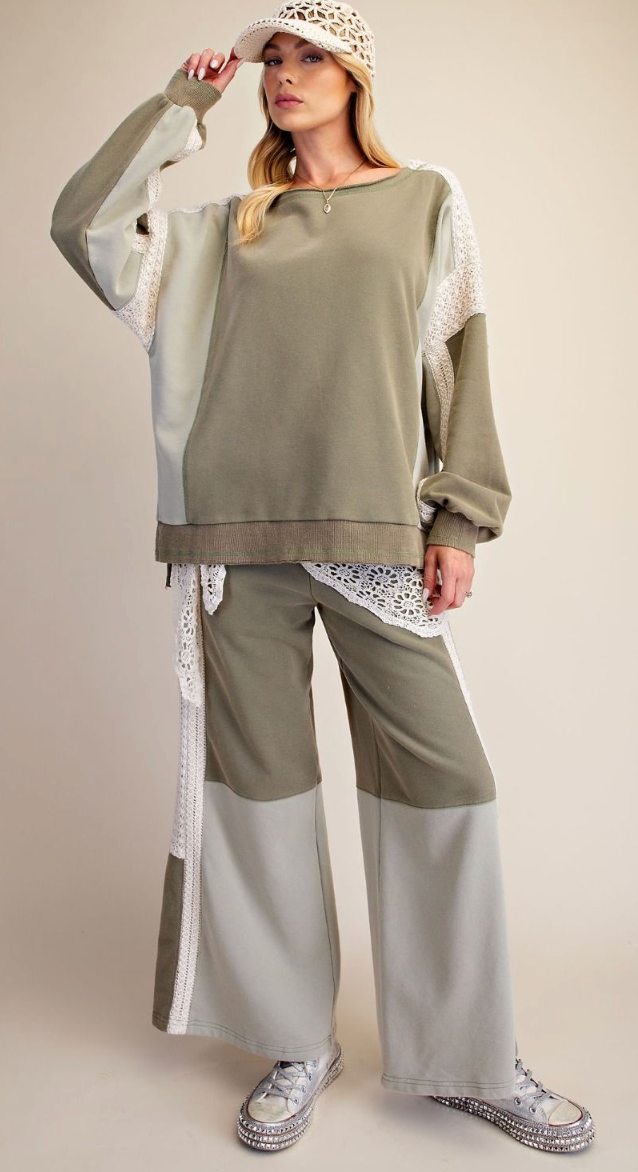 CROCHET MIX TERRY KNIT TOP