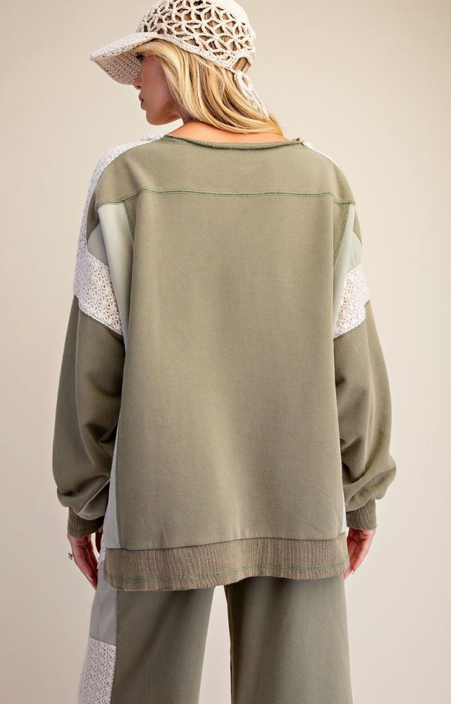 CROCHET MIX TERRY KNIT TOP