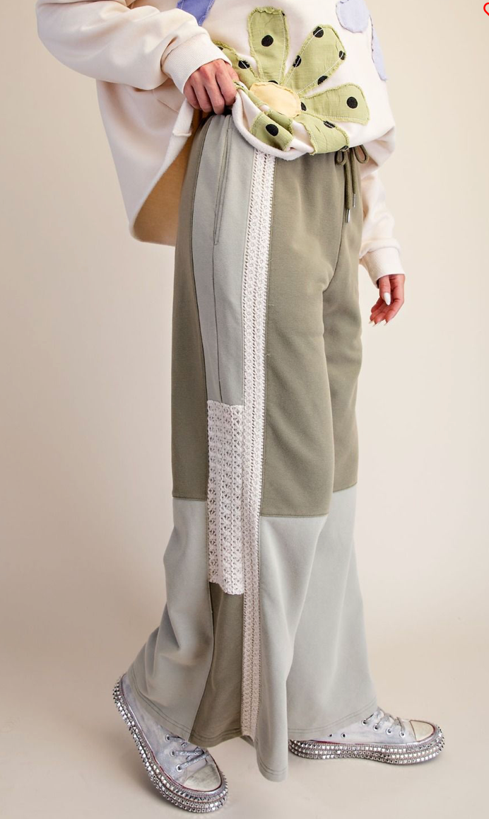 CROCHET MIX TERRY KNIT PANTS