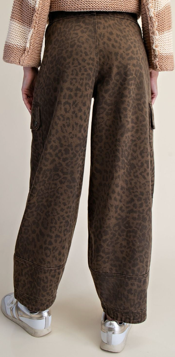 ANIMAL PRINT WASHED TWILL PANTS
