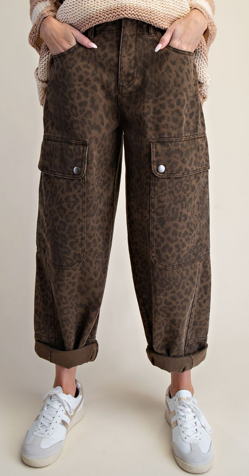 ANIMAL PRINT WASHED TWILL PANTS