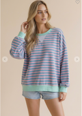 Crew Neck Loose Fit Stripe Pullover Knit Top