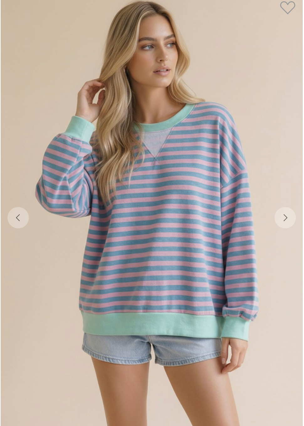 Crew Neck Loose Fit Stripe Pullover Knit Top