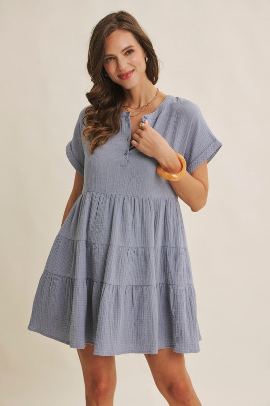 Cloud Soft Double Gauze Tiered Babydoll Mini Dress
