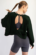 Cotton Slub Open Back Long Sleeve Top