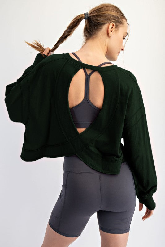 Cotton Slub Open Back Long Sleeve Top