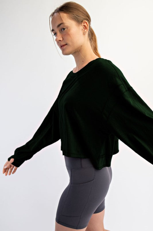 Cotton Slub Open Back Long Sleeve Top