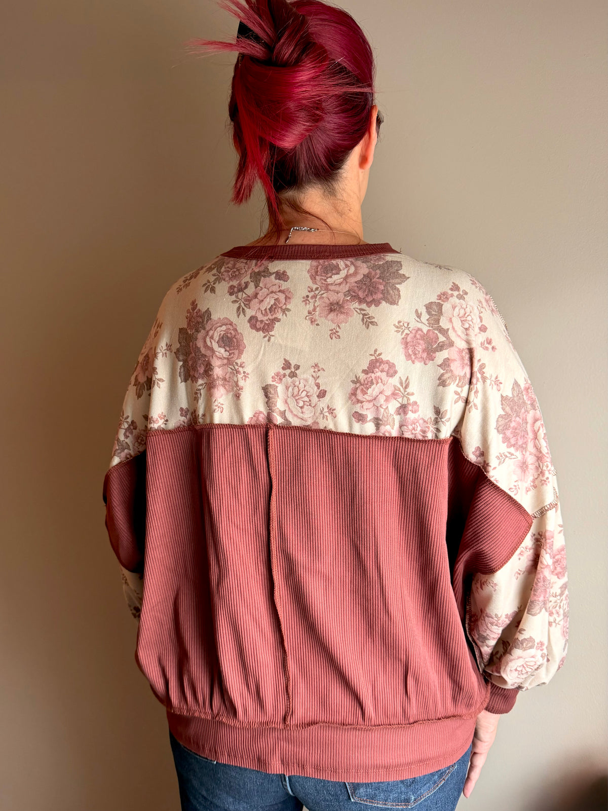 Vintage Floral Oversize French Terry Knit Top